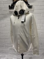 CP Company Diagonal Raised Fleece goggle Hood Open Zipped Sweatshirt -Gauze white - Image 5