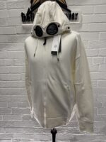 CP Company 082A Diagonal Raised Fleece goggle Hood Open Zipped Sweatshirt -Gauze white - Image 5