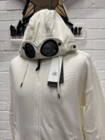 CP Company Diagonal Raised Fleece goggle Hood Open Zipped Sweatshirt -Gauze white - Image 6