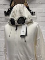 CP Company 082A Diagonal Raised Fleece goggle Hood Open Zipped Sweatshirt -Gauze white - Image 6