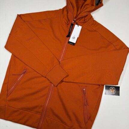 CP Company 062A Diagonal Raised Fleece goggle Hood Open Zipped Sweatshirt  - pumpkin orange