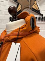 CP Company 141A Diagonal Raised Fleece goggle Hood Open Zipped Sweatshirt  - pumpkin orange - Image 5