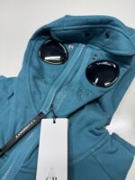 CP Company 062A Diagonal Raised Fleece goggle Hood Open Zipped Sweatshirt  - Petrol Blue - Image 2