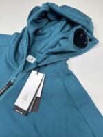 CP Company 062A Diagonal Raised Fleece goggle Hood Open Zipped Sweatshirt  - Petrol Blue - Image 4