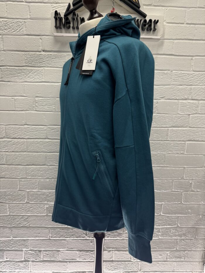 CP Company 062A Diagonal Raised Fleece goggle Hood Open Zipped Sweatshirt  - Petrol Blue - Image 7