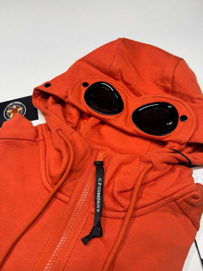 CP Company Diagonal Raised Fleece goggle Hood Open Zipped Sweatshirt- Orange  - XXL  / 24.5” p2p - Image 3