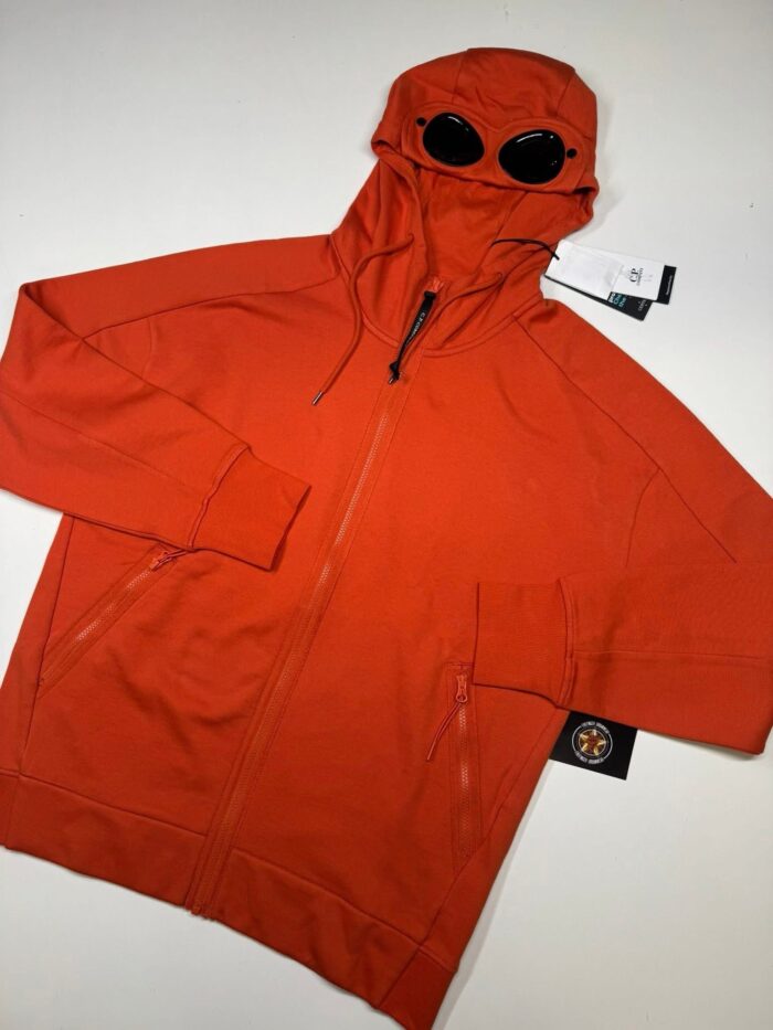 CP Company Diagonal Raised Fleece goggle Hood Open Zipped Sweatshirt- Orange  - XXL  / 24.5” p2p - Image 1