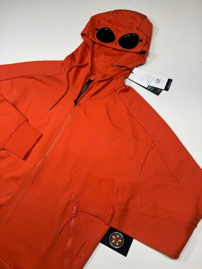 CP Company Diagonal Raised Fleece goggle Hood Open Zipped Sweatshirt- Orange  - XXL  / 24.5” p2p - Image 4