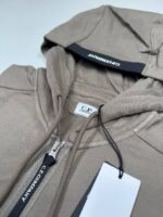 CP Company 025A  Diagonal Raised Fleece Hood Open Zipped Sweatshirt in Walnut - Image 4