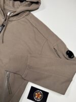 CP Company 025A  Diagonal Raised Fleece Hood Open Zipped Sweatshirt in Walnut - Image 5