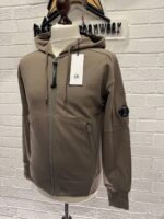 CP Company 025A  Diagonal Raised Fleece Hood Open Zipped Sweatshirt in Walnut - Image 2