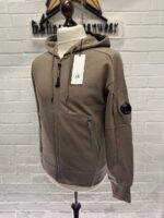CP Company 025A  Diagonal Raised Fleece Hood Open Zipped Sweatshirt in Walnut - Image 7