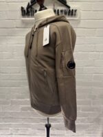 CP Company 025A  Diagonal Raised Fleece Hood Open Zipped Sweatshirt in Walnut - Image 3