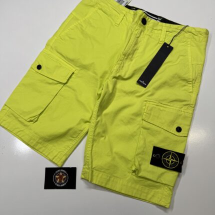 Stone Island L0719 ‘OLD’ TREATMENT Bermuda shorts in brushed cotton canvas - Bright Green     W30”