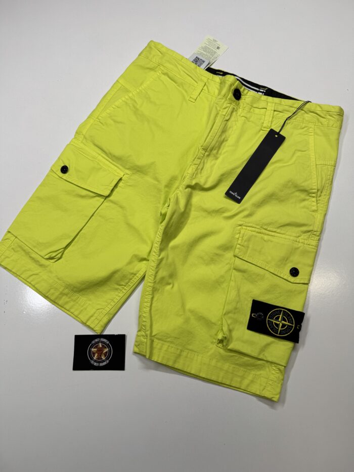 Stone Island L0719 ‘OLD’ TREATMENT Bermuda shorts in brushed cotton canvas - Bright Green     W30” - Image 1