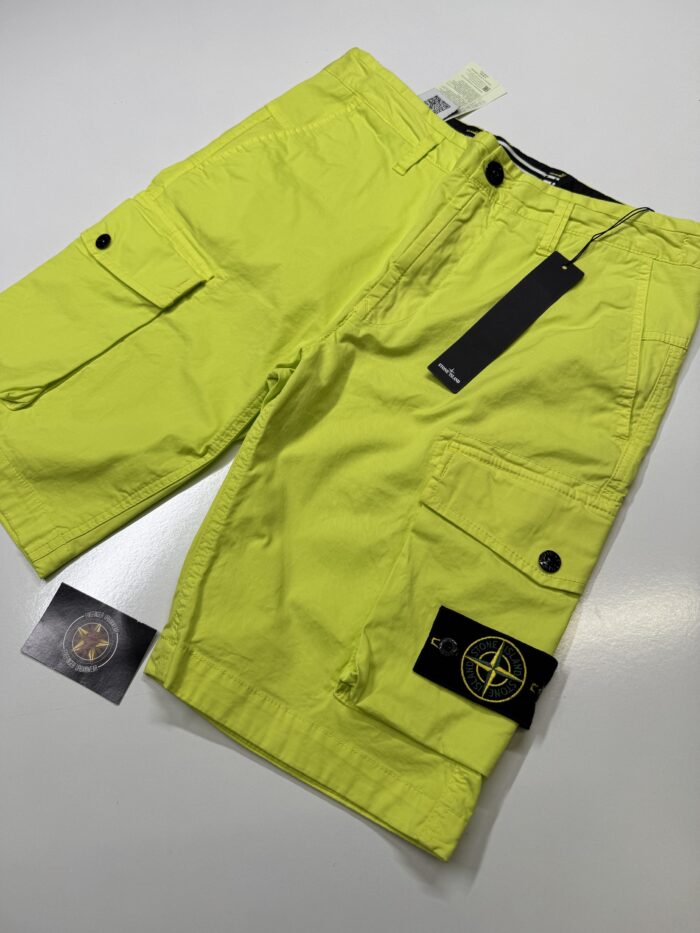 Stone Island L0719 ‘OLD’ TREATMENT Bermuda shorts in brushed cotton canvas - Bright Green     W30” - Image 3