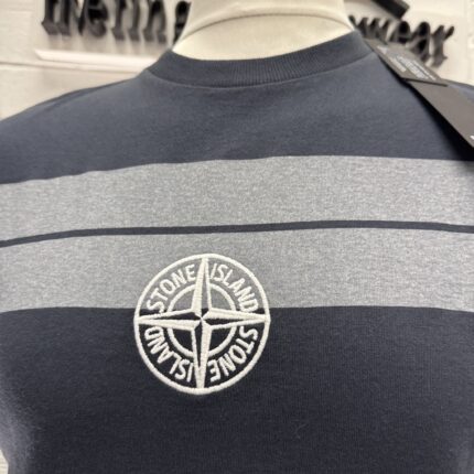 Stone Island T-shirt 20848 COTTON JERSEY 'INVERSE STRIPE TWO' PRINT_ GARMENT DYED -BLUESmall / P2P 20”