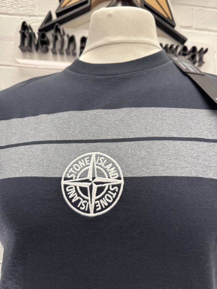 Stone Island T-shirt 20848 COTTON JERSEY 'INVERSE STRIPE TWO' PRINT_ GARMENT DYED -BLUESmall / P2P 20” - Image 1