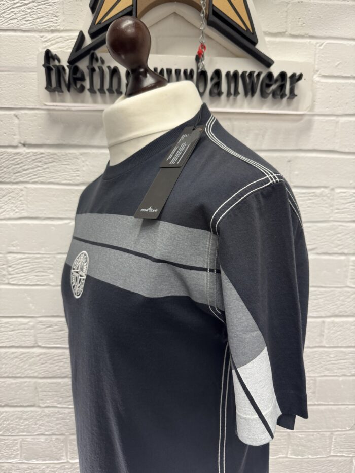 Stone Island T-shirt 20848 COTTON JERSEY 'INVERSE STRIPE TWO' PRINT_ GARMENT DYED -BLUESmall / P2P 20” - Image 2