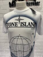 Stone Island 2NS96 30/1 Cotton Jersey Solar Eclipse Two Print Garment Dyed T-Shirt -White  - Medium / 20”