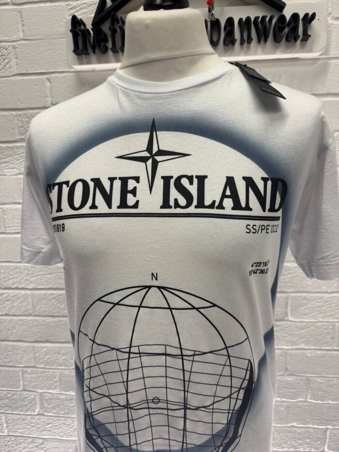 Stone Island 2NS96 30/1 Cotton Jersey Solar Eclipse Two Print Garment Dyed T-Shirt -White  - Medium / 20” - Image 1
