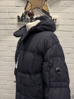CP Company 203A Flatt Nylon Long down hooded jacket in Navy -Medium / p2p 23.5" - Image 6