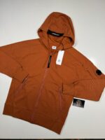 CP Company 025A Diagonal Raised Fleece Hood Open Zipped Sweatshirt in pumpkin orange