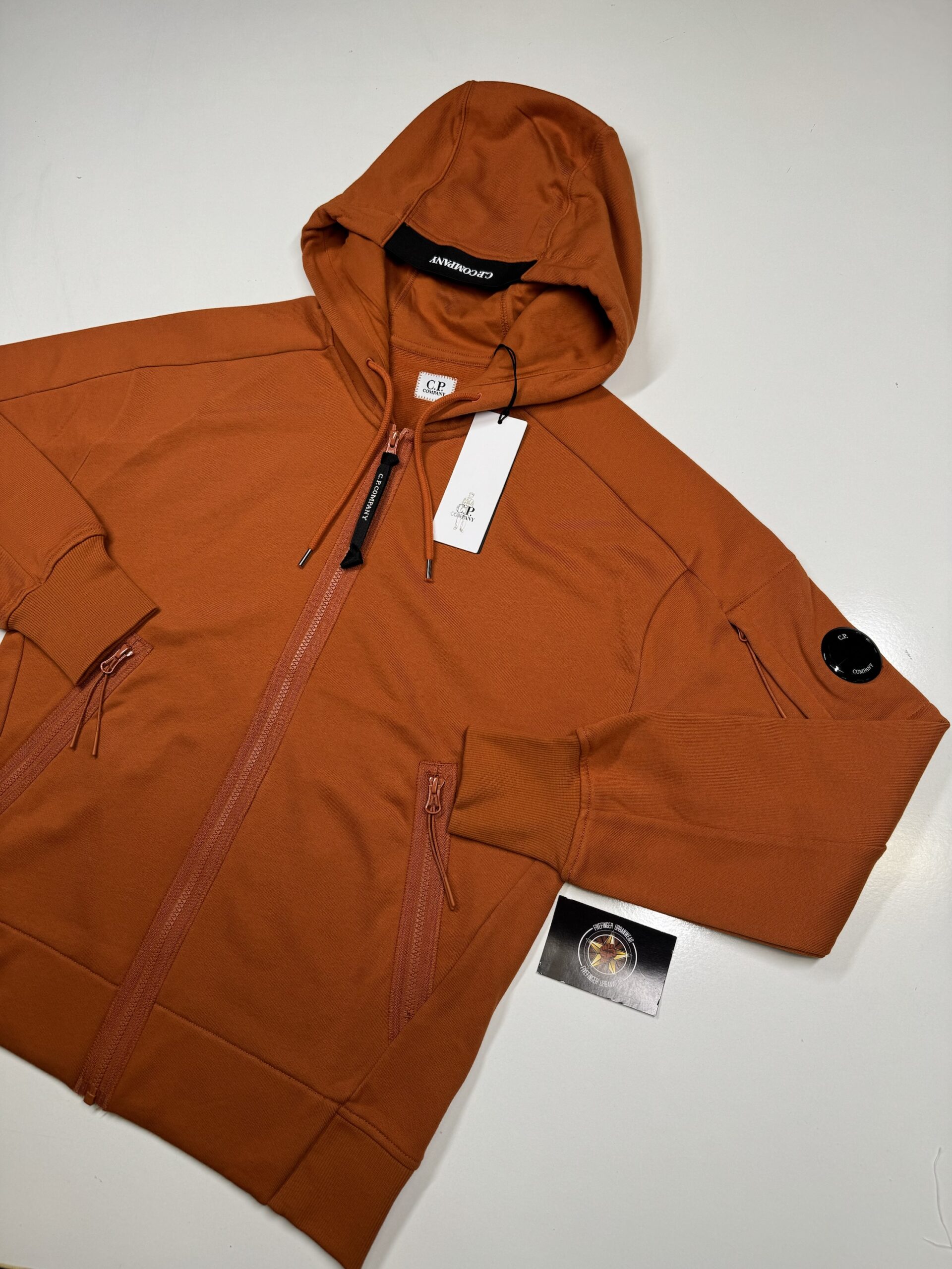 img_8975-2 CP Company 025A Diagonal Raised Fleece Hood Open Zipped Sweatshirt in pumpkin orange - Image 3