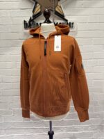 CP Company 025A Diagonal Raised Fleece Hood Open Zipped Sweatshirt in pumpkin orange - Image 4