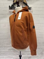 CP Company 025A Diagonal Raised Fleece Hood Open Zipped Sweatshirt in pumpkin orange - Image 5