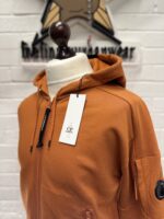 CP Company 025A Diagonal Raised Fleece Hood Open Zipped Sweatshirt in pumpkin orange - Image 6