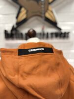 CP Company 025A Diagonal Raised Fleece Hood Open Zipped Sweatshirt in pumpkin orange - Image 7