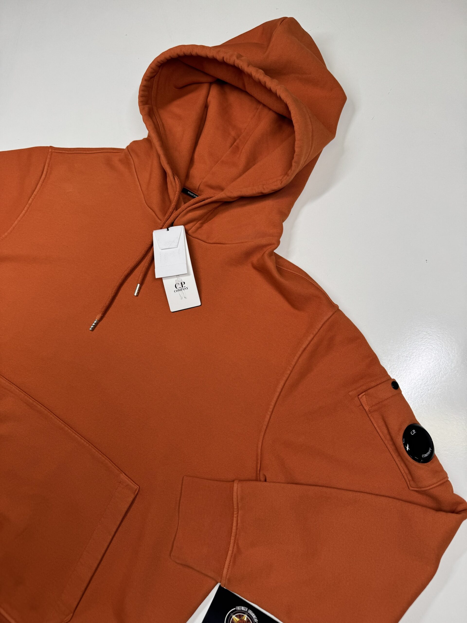 img_9103 CP Company 061A Brushed Emerized Diagonal Fleece Hoodie in Pumpkin Orange. - Image 2