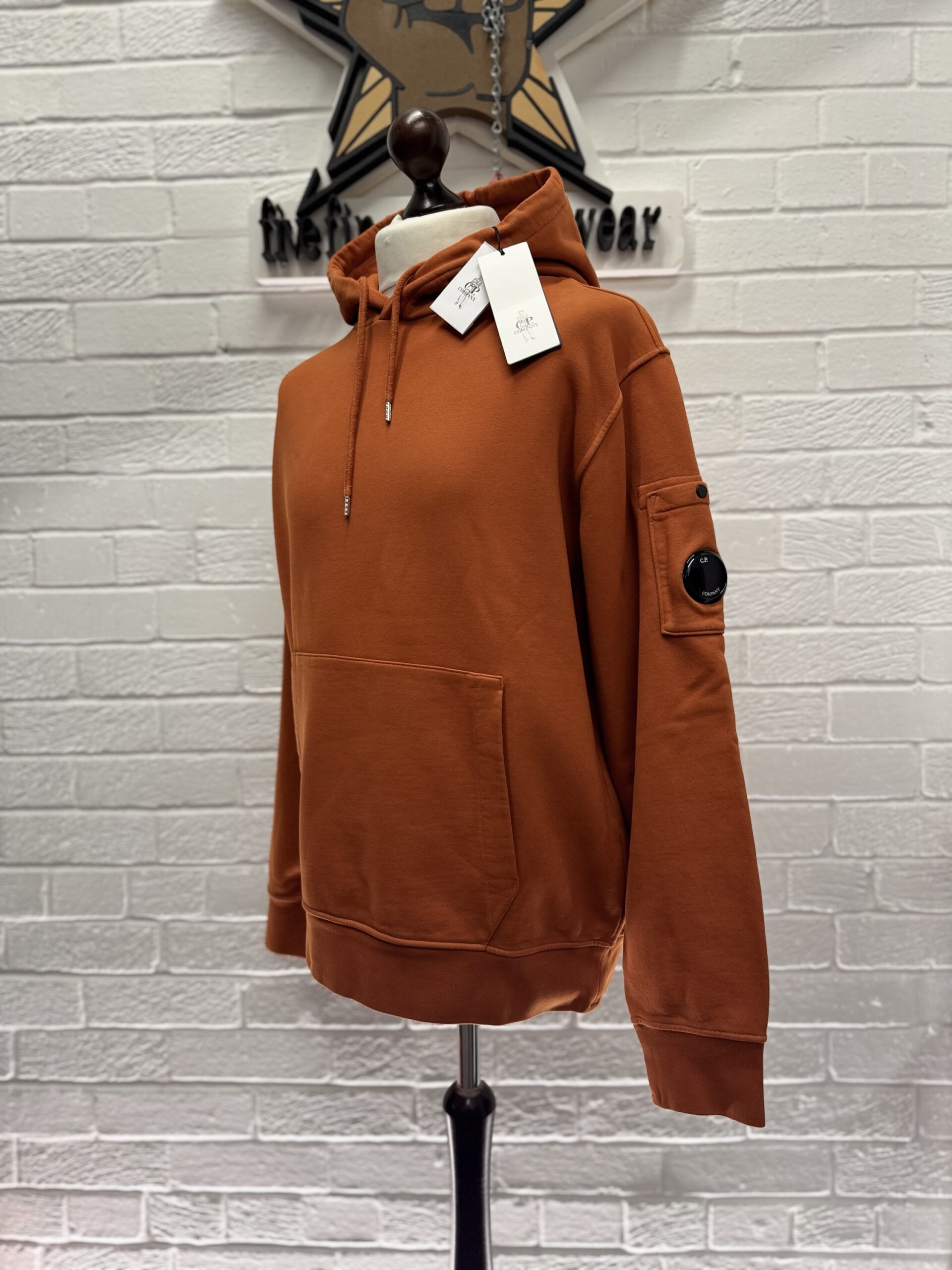 img_9108 CP Company 061A Brushed Emerized Diagonal Fleece Hoodie in Pumpkin Orange. - Image 7