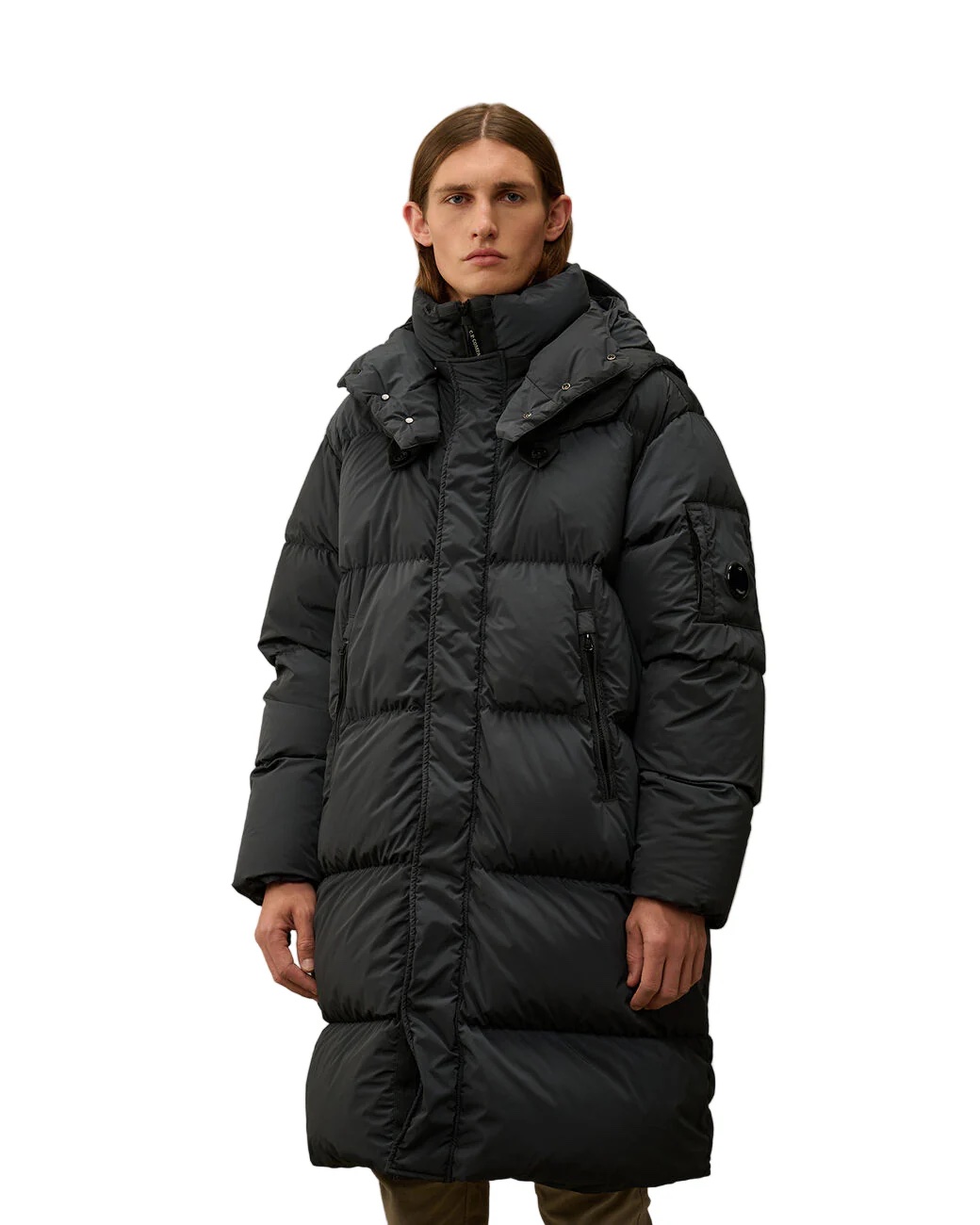 img_9117-2 CP COMPANY 202A LENS BUTTON NYCRA-R LONG JACKET IN BLACK SAND  - Large / 25” P2P - Image 10