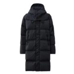 CP COMPANY 202A LENS BUTTON NYCRA-R LONG JACKET IN BLACK SAND
