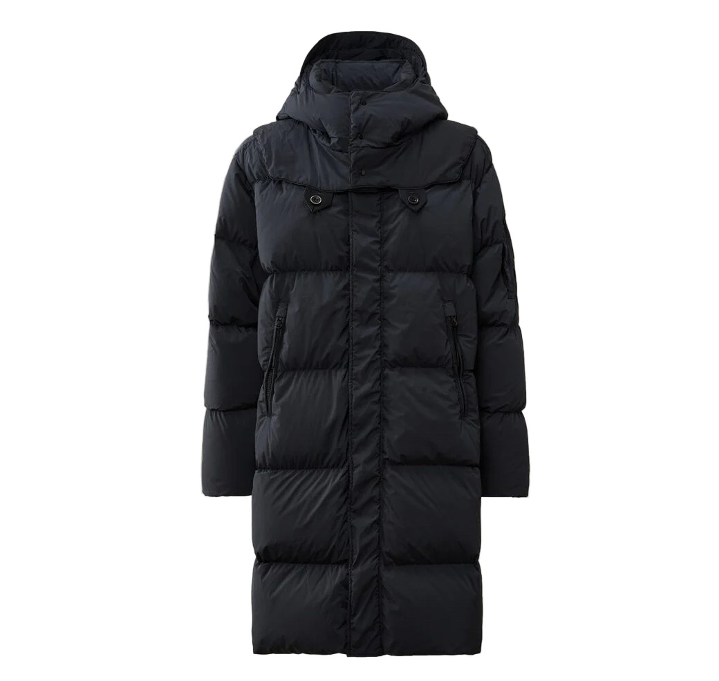 img_9118-2 CP COMPANY 202A LENS BUTTON NYCRA-R LONG JACKET IN BLACK SAND  - Large / 25” P2P - Image 1