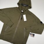 CP Company 025A Diagonal Raised Fleece Hood Open Zipped Sweatshirt in Green  - Small / 21” p2p