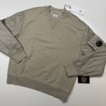C.P. Company 003A Diagonal Raised Fleece Quilted Crewneck Sweatshirt in Vintage khaki