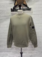 C.P. Company Diagonal Raised Fleece Quilted Crewneck Sweatshirt in Vintage khaki - Image 4
