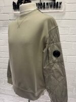 C.P. Company Diagonal Raised Fleece Quilted Crewneck Sweatshirt in Vintage khaki - Image 6