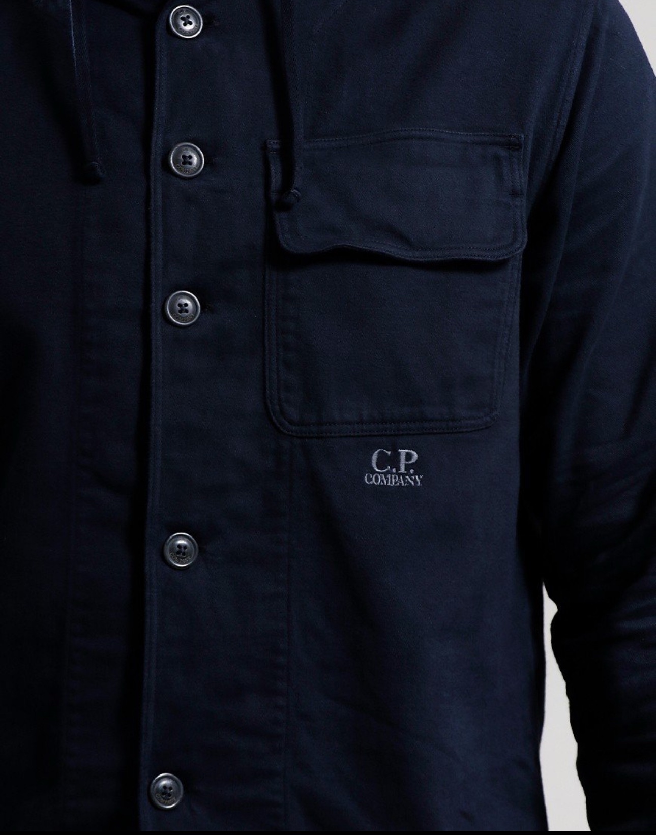 img_0371-2 C.P. Company 162A Armored Stretch Satin Hooded Buttoned Overshirt in Black Sand / 995 - Image 1