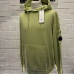 CP Company 099A Cotton Diagonal Fleece Hoodie in Light Green