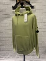 CP Company 099A Cotton Diagonal Fleece Hoodie in Light Green