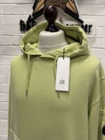 CP Company 099A Cotton Diagonal Fleece Hoodie in Light Green - Image 3