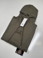 CP Company 061B Brushed & Emerized Diagonal Fleece Hoodie in Green / 674 - Image 2