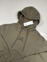 CP Company 061B Brushed & Emerized Diagonal Fleece Hoodie in Green / 674 - Image 3