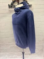CP Company 274A Brushed & Emerized Diagonal Fleece hooded Sweatshirt in Blue. - Image 4