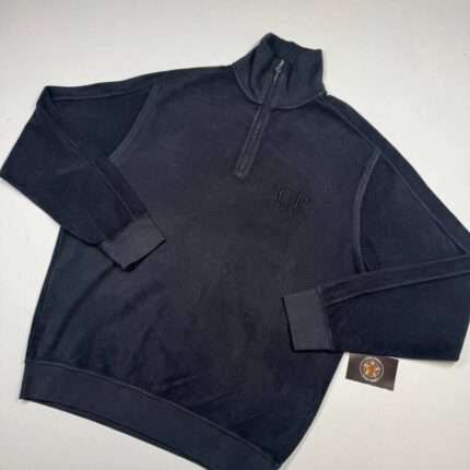 CP Company 1/4 zip Brushed & Emerized Diagonal Fleece Sweatshirt in Black Sand    -  Large. / P2P 24”.