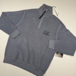 CP Company 1/4 zip Brushed & Emerized Diagonal Fleece Sweatshirt in Light Blue